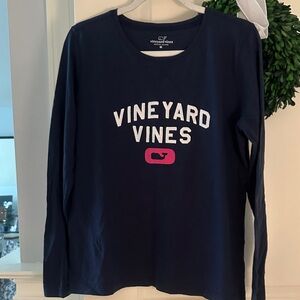 Vineyard Vines Navy Tee with Pink Whale Logo